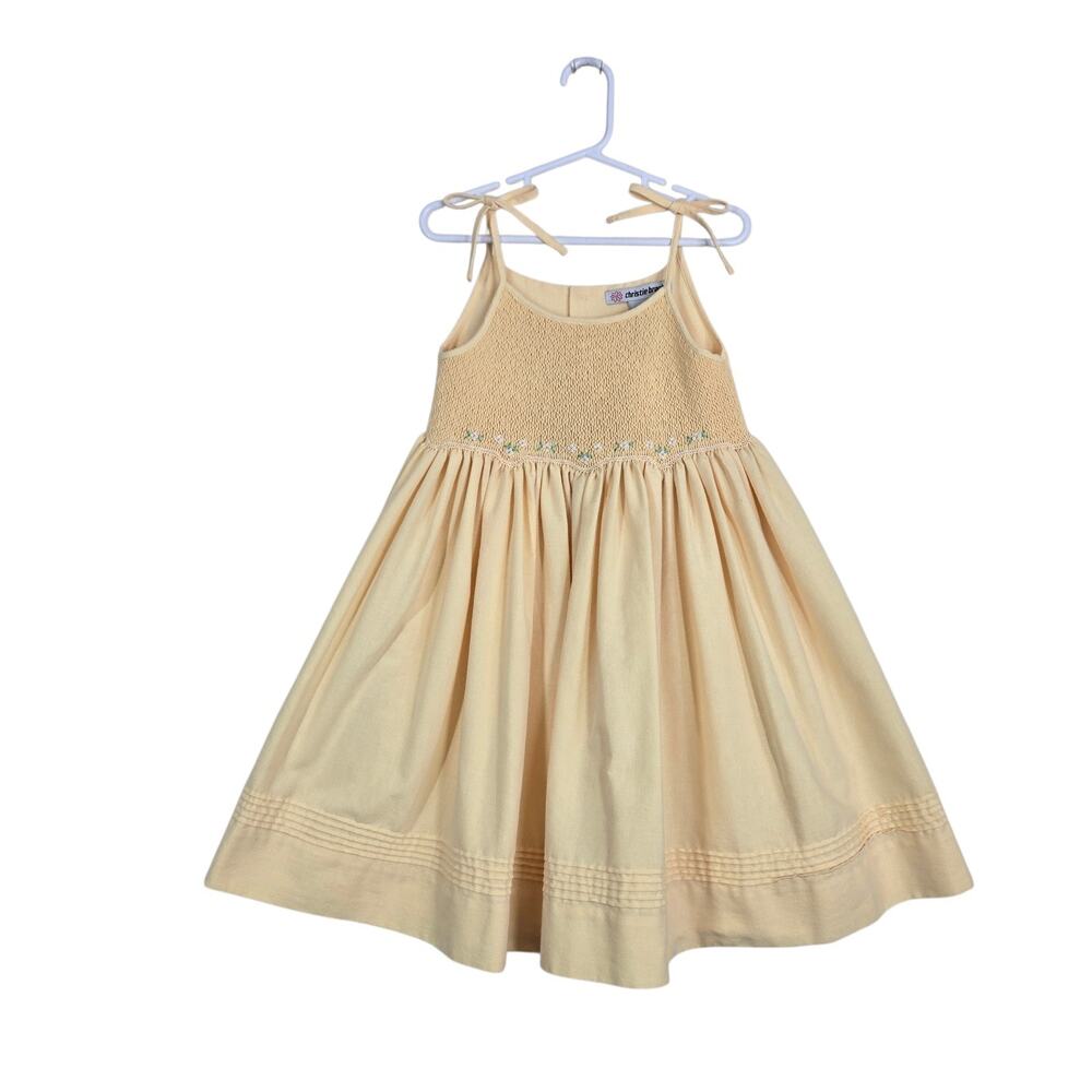 Cottagecore Christie Brooks Dress Girls M 5-6 Yellow Smocked Embroidered